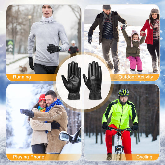 Unisex Leather Winter Gloves Warm, Windproof for Outdoor Sports