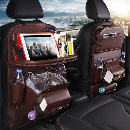 Luxury PU Leather Car Seat Back Organizer – Waterproof Storage