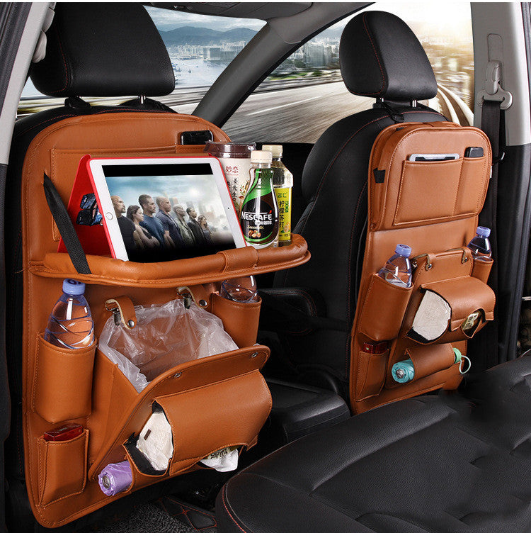 Luxury PU Leather Car Seat Back Organizer – Waterproof Storage
