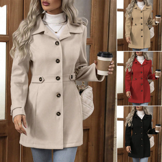 Elegant Wool Lapel Coat for Women