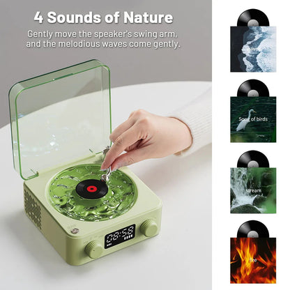 Retro Turntable Speaker with Bluetooth, Stereo Sound & RGB Projection Lamp