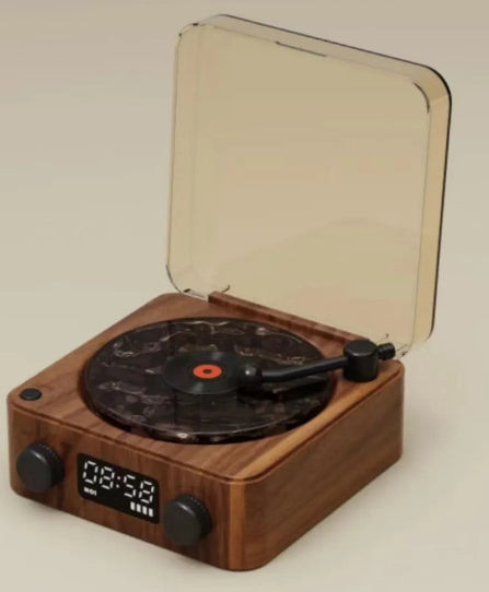 Retro Turntable Speaker with Bluetooth, Stereo Sound & RGB Projection Lamp
