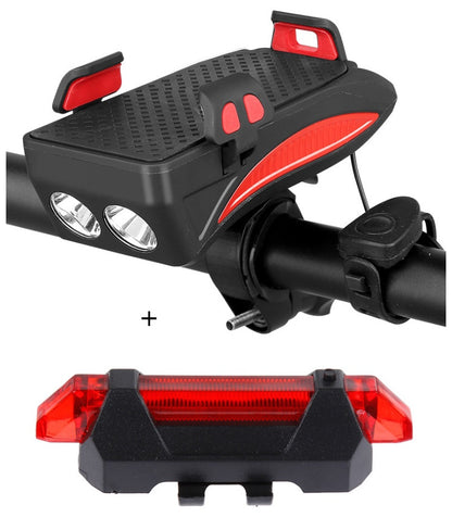 Motorcycle & Bike Phone Holder – Charging, Bell & Front Light