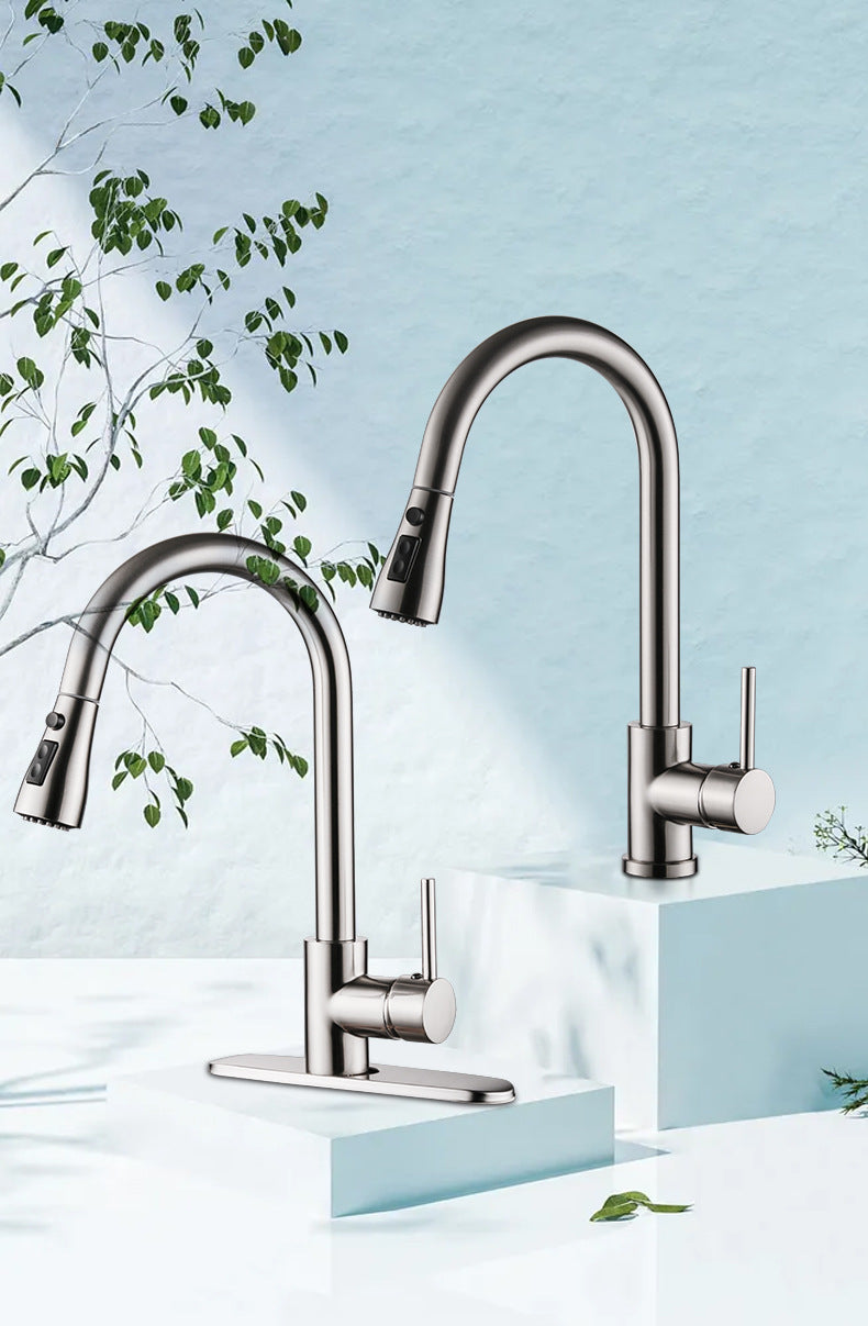 Pull Out Brushed Copper Kitchen Sink Faucet Hot & Cold
