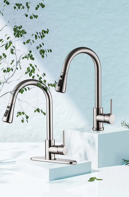 Pull Out Brushed Copper Kitchen Sink Faucet Hot & Cold