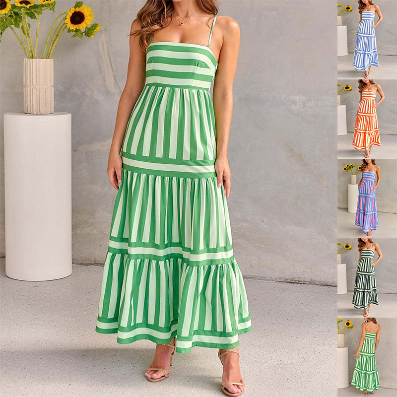 Women’s Summer Striped Suspender Dress with Pockets