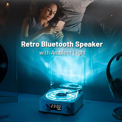 Retro Turntable Speaker with Bluetooth, Stereo Sound & RGB Projection Lamp