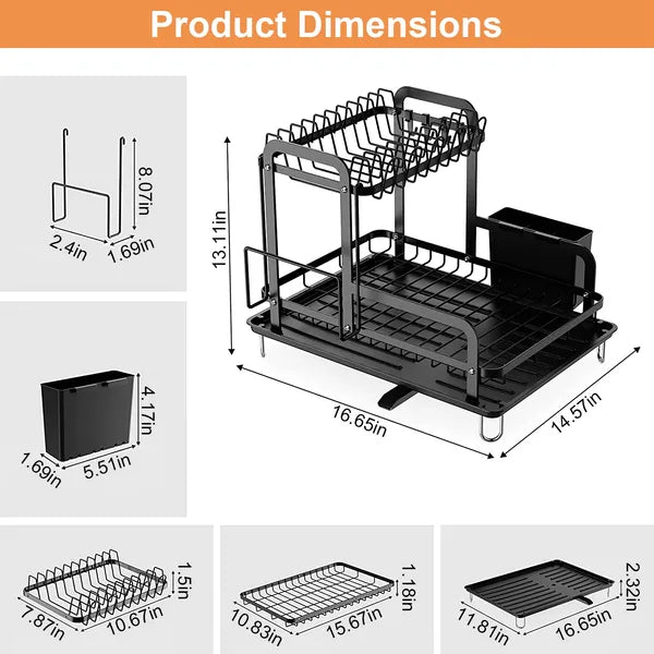 2-Tier Kitchen Dish Drying Rack with Drainboard  Space Saving & Rustproof