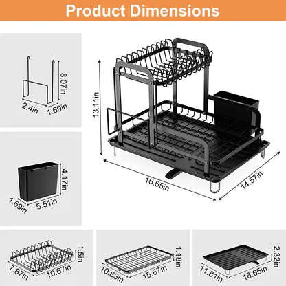 2-Tier Kitchen Dish Drying Rack with Drainboard  Space Saving & Rustproof