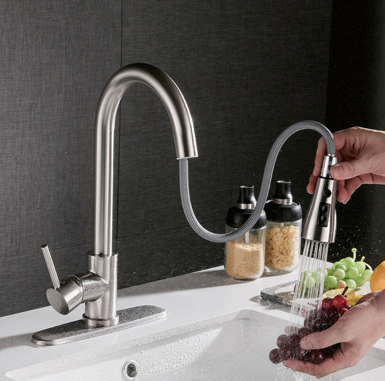 Pull Out Brushed Copper Kitchen Sink Faucet Hot & Cold