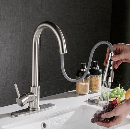 Pull Out Brushed Copper Kitchen Sink Faucet Hot & Cold