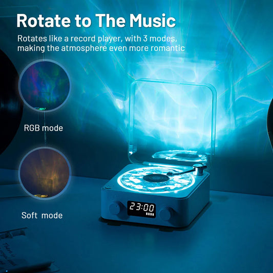 Retro Turntable Speaker with Bluetooth, Stereo Sound & RGB Projection Lamp