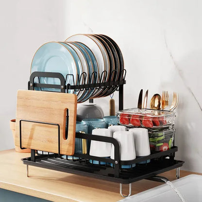 2-Tier Kitchen Dish Drying Rack with Drainboard  Space Saving & Rustproof