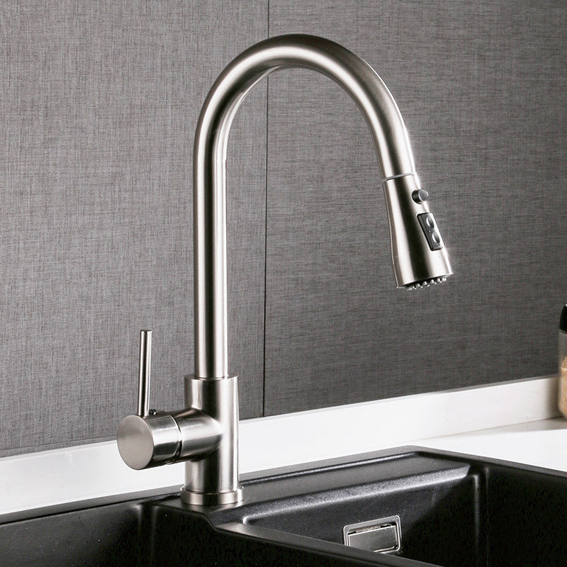 Pull Out Brushed Copper Kitchen Sink Faucet Hot & Cold