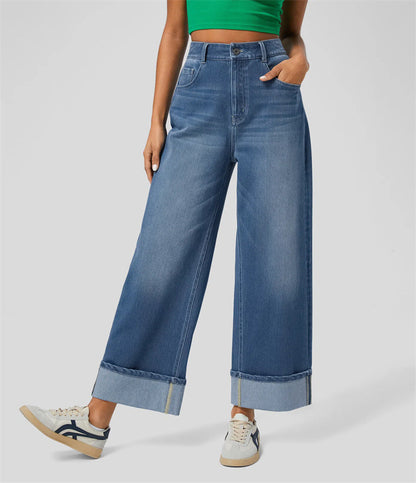 High waisted Trousers foot Curling Straight Jeans