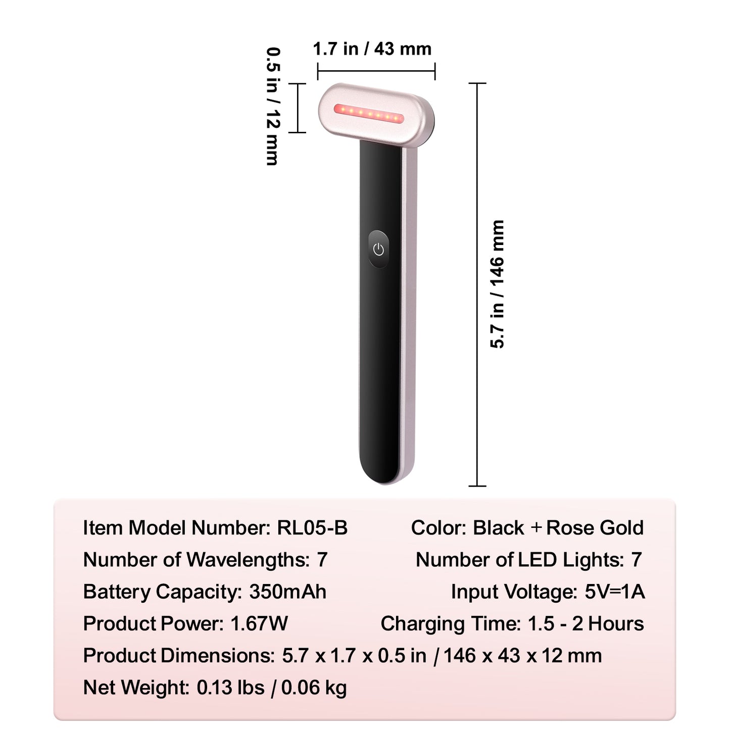 VEVOR 7-Color LED Red Light Therapy Wand for Face & Neck
