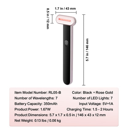 VEVOR 7-Color LED Red Light Therapy Wand for Face & Neck