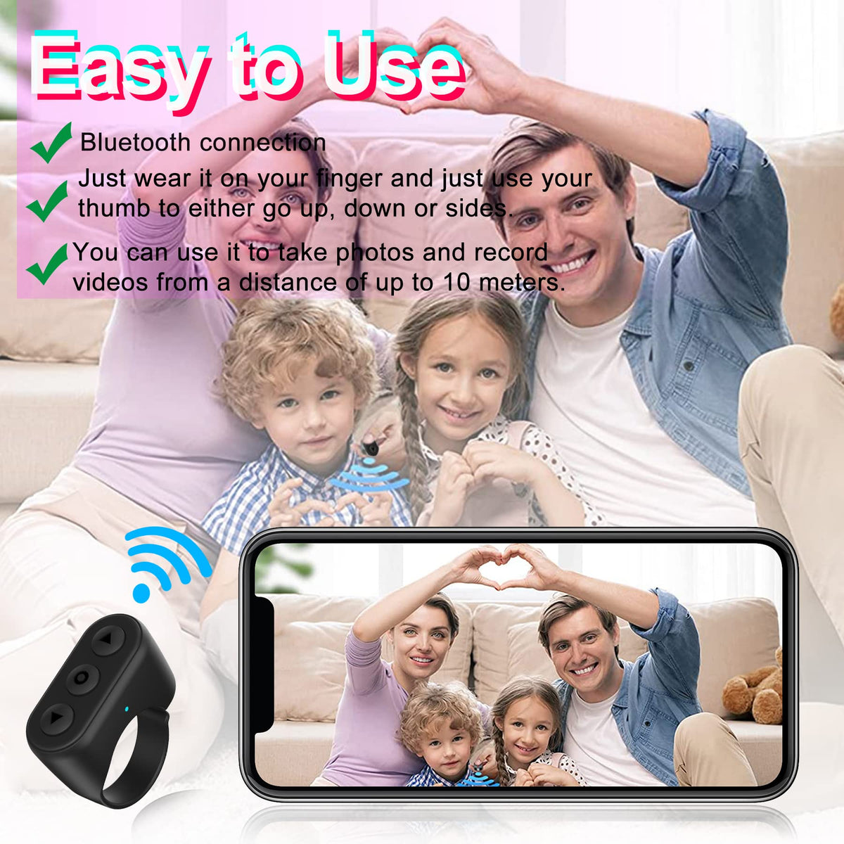 Bluetooth Fingertip Video Controller Ring for TikTok & Reels