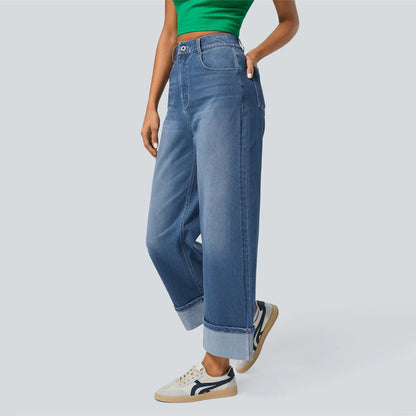 High waisted Trousers foot Curling Straight Jeans
