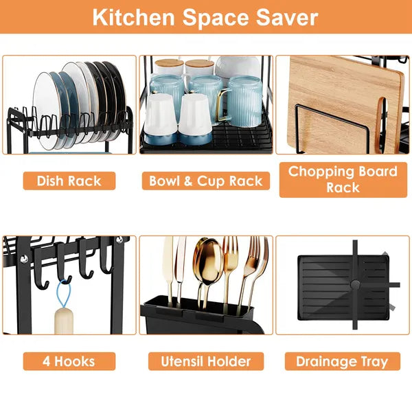 2-Tier Kitchen Dish Drying Rack with Drainboard  Space Saving & Rustproof