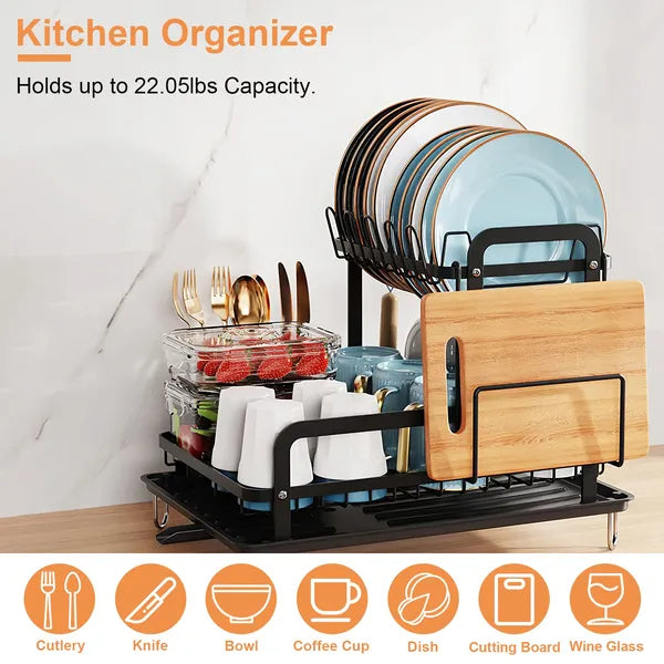 2-Tier Kitchen Dish Drying Rack with Drainboard  Space Saving & Rustproof