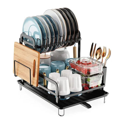 2-Tier Kitchen Dish Drying Rack with Drainboard  Space Saving & Rustproof