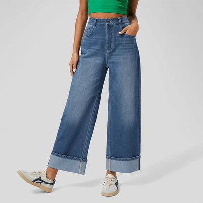 High waisted Trousers foot Curling Straight Jeans